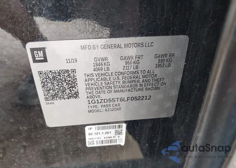 2020 Chevrolet Malibu Fwd Lt z USA, uszkodzony, nr VIN 1G1ZD5ST6LF052212